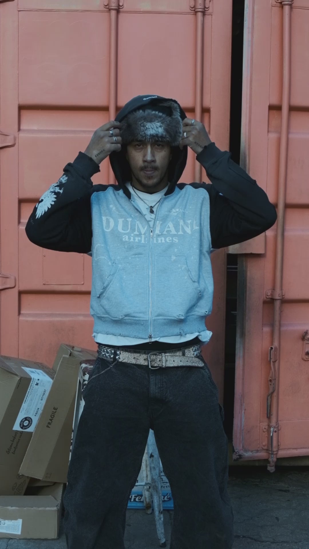 "AIRLINES" ZIP HOODIE - Grey