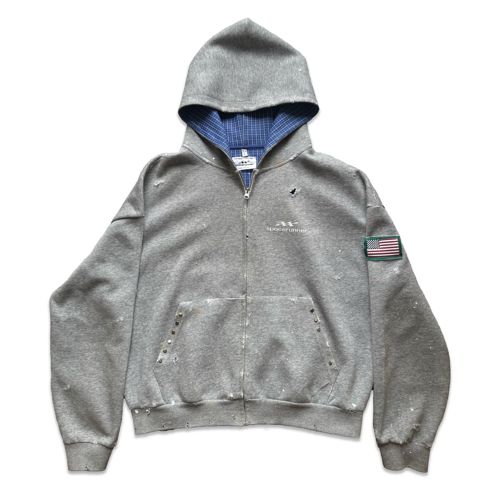 DECAYED STUDDED ZIP HOODIE - Grey