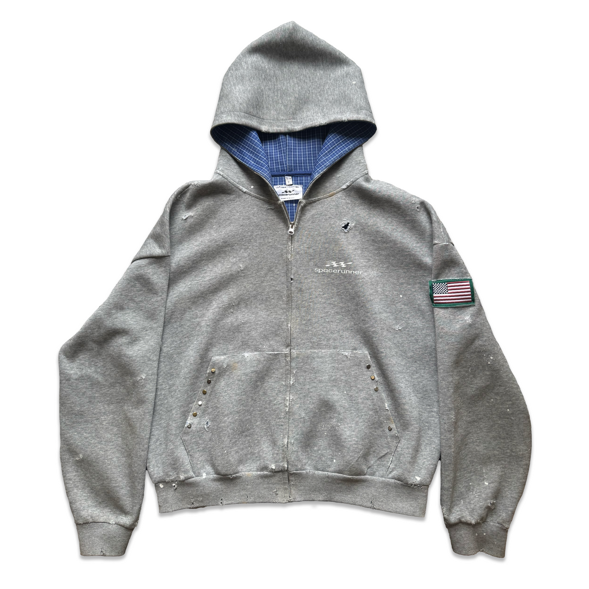DECAYED STUDDED ZIP HOODIE - Grey